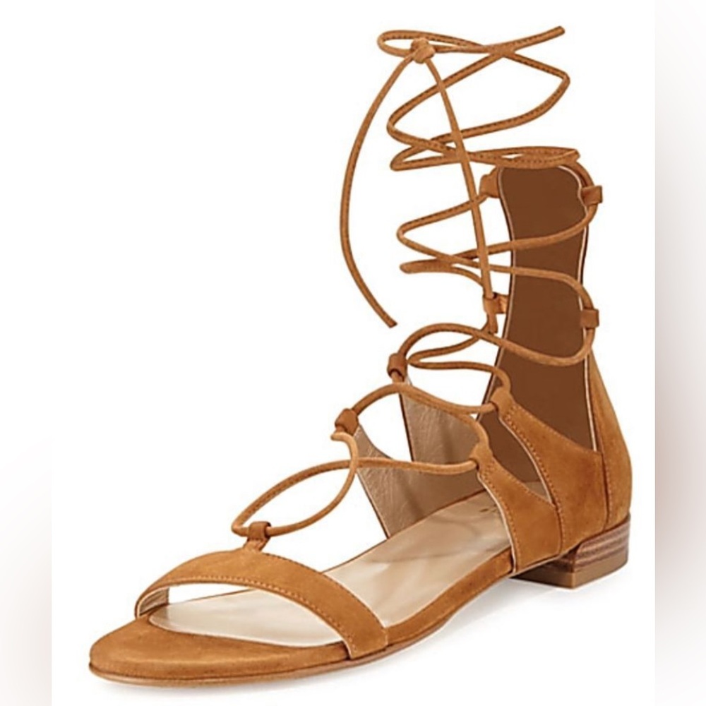 Stuart Weitzman Gladiator Lace-Up Sandals in Brown Suede